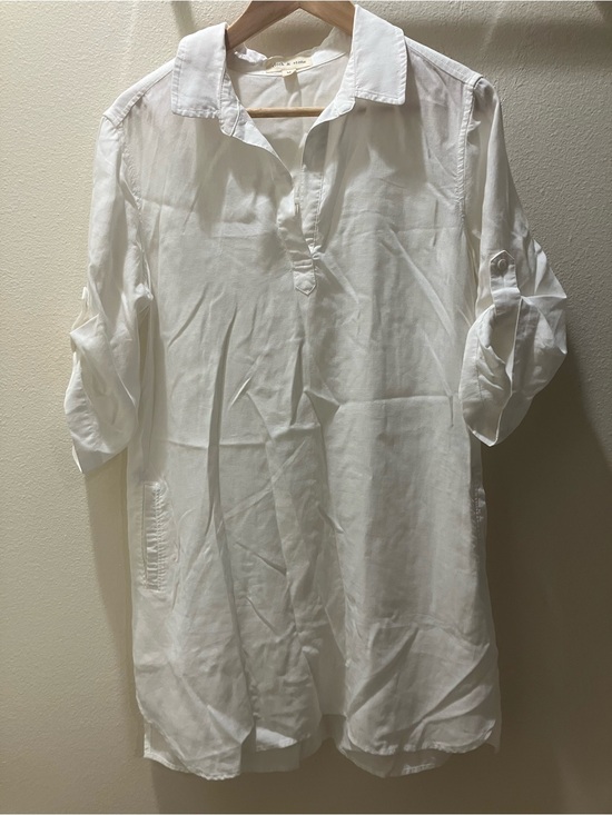 cloth & stone Dresses & Skirts - cloth & stone White Cotton-Linen Button Popover Shirt